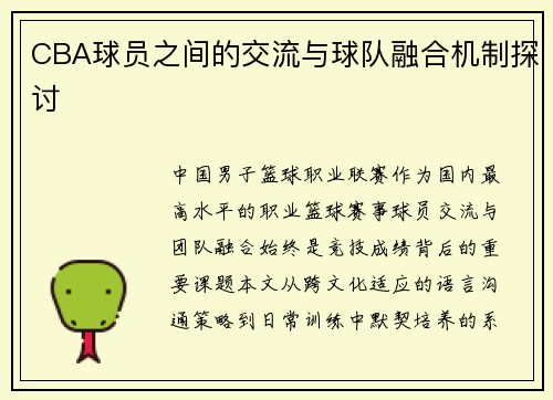 CBA球员之间的交流与球队融合机制探讨