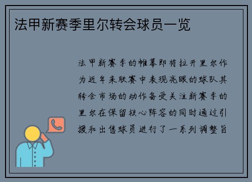 法甲新赛季里尔转会球员一览